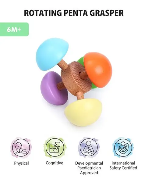 Intellibaby Wooden Rotating Penta Grasper - Multicolor