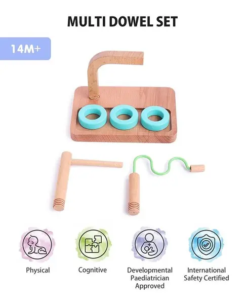 Intellibaby Wooden Multi Dowel Set Level 7 - 3 Pieces