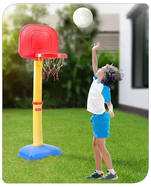 Babyhug Basket Ball Play Set With Adjustable Stand - Red & Yellow