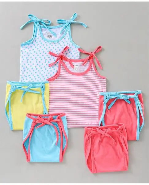 Ohms Sleeveless Vests & Nappy Inner Wear Set Pack of 6 - Multicolour