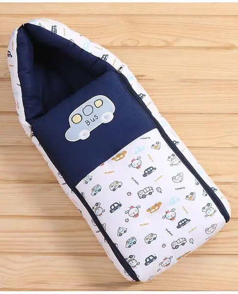 Babyhug Premium Muslin Sleeping Bag Bus Print - Blue