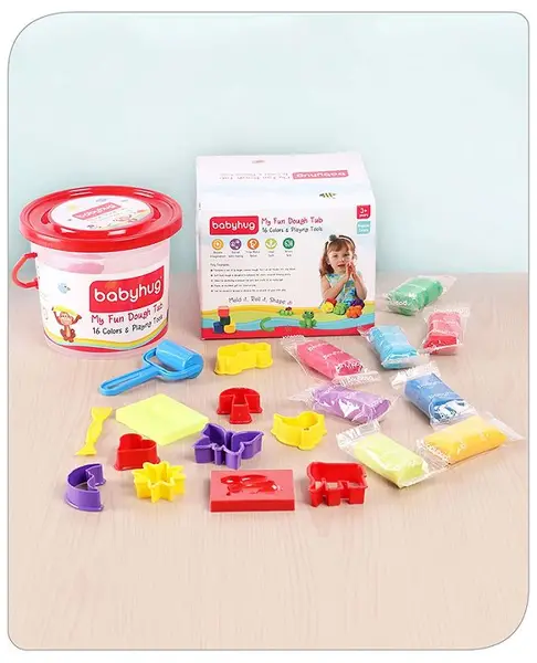 Babyhug My Fun Dough  Jumbo Tub with 12 Tools Pack of 16 - 400 g
