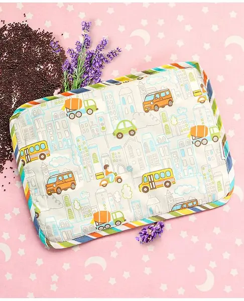 Babyhug Mustard Seed Filling Pillow Rectangle Shape Transport Print with Lavender - Blue