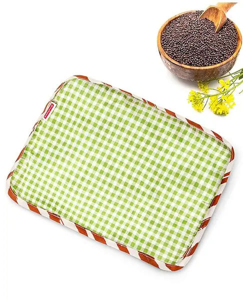 Babyhug Head Shaping Mustard Seed Rai Pillow With Lavender Essential Oil Checks Print - Green