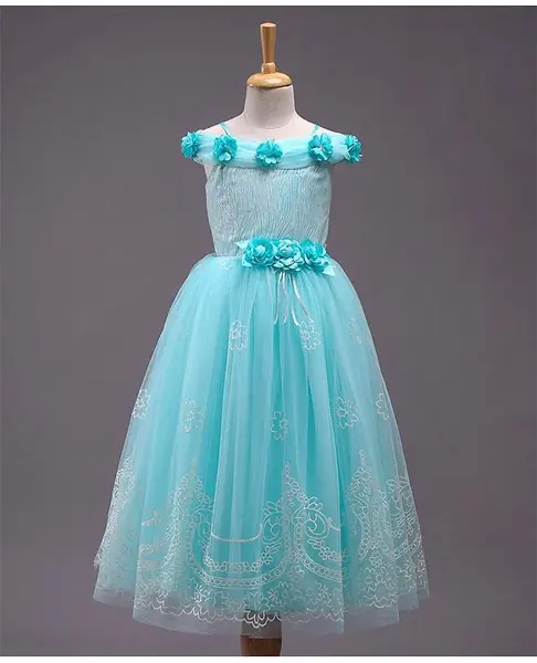 Babyhug Sleeveless Party Wear Gown with Corsage - Blue