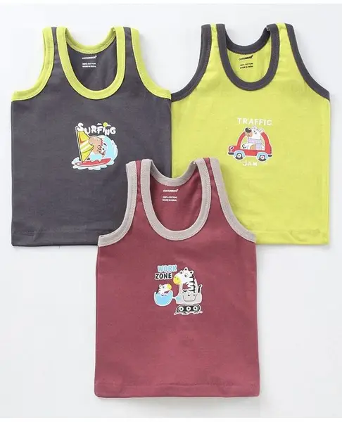 Cucumber Sleeveless Vests Pack of 3 ( Color & Print May Vary)
