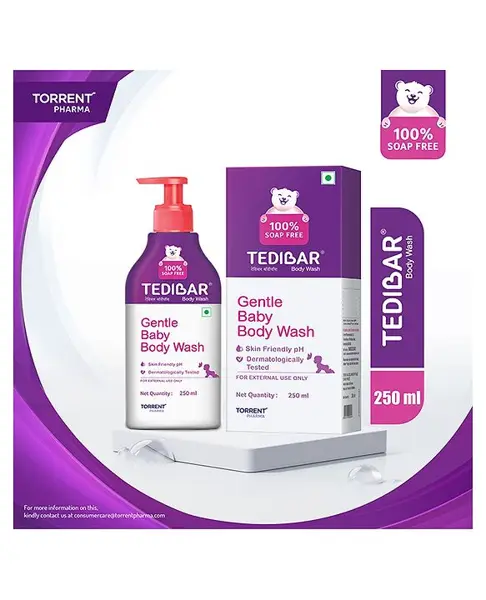 Tedibar Rich Moisturising Baby Body Wash 250ml with Skin Friendly PH  100 Percent Soap & Alkali Free  Prevents Dryness & Rahses  Dermatologically Tested  - By Torrent Pharma