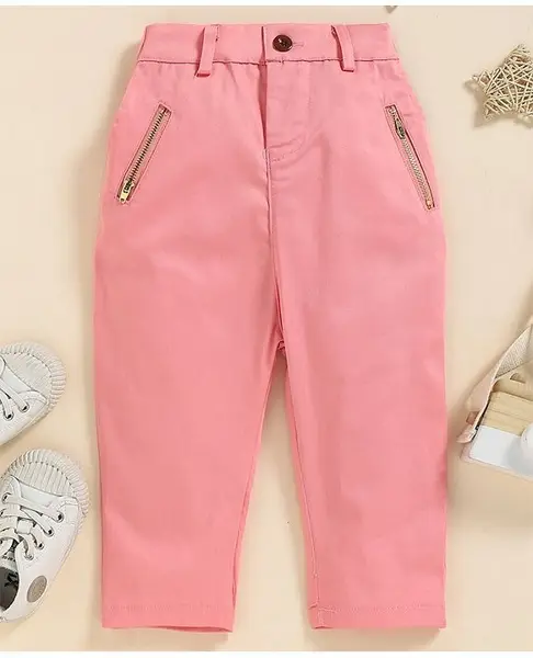 Kookie Kids Front Button Full Length Trousers Solid - Pink