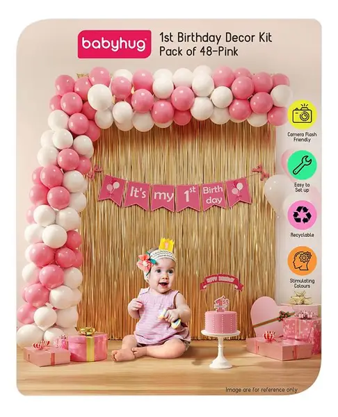 Babyhug 1st Birthday Decor Kit Pink - Pack of 48
