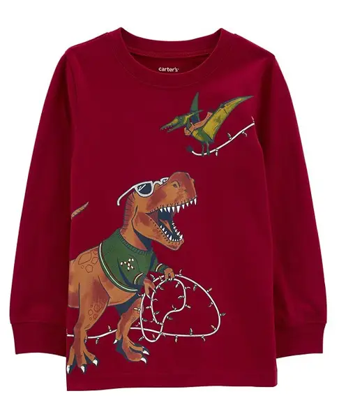 Carters Christmas Dinosaur Jersey Tee - Red