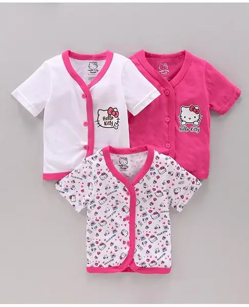 Bodycare Cotton Knit Half Sleeves Vests Cat Face Print Pack Of 3 - Multicolor