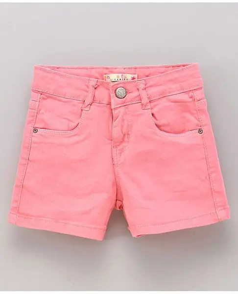 Vitamins Mid Thigh Solid Color Denim Shorts - Pink