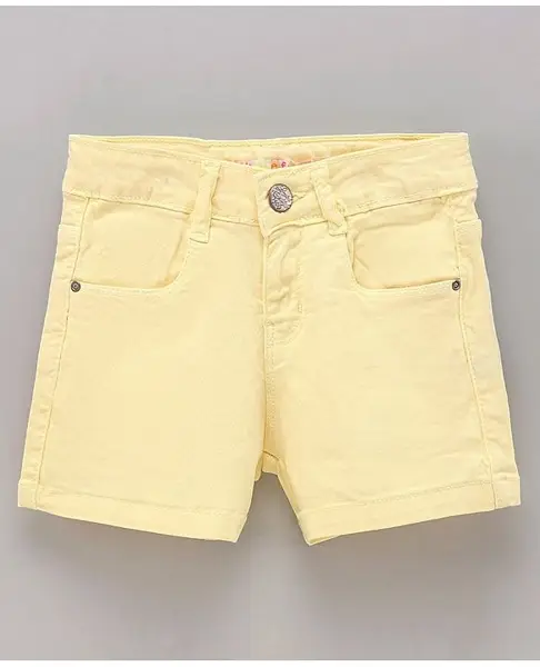 Vitamins Mid Thigh Solid Color Denim Shorts - Yellow