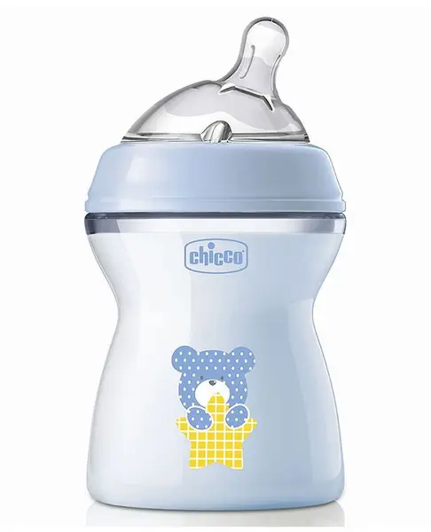 Chicco Natural Feeling Feeding Bottle with Medium Flow Nipple -Blue 250 ml