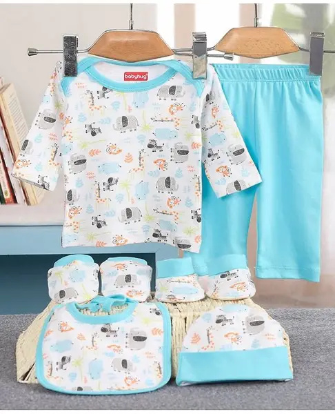 Babyhug Clothing Gift Set Jungle Print Pack Of 6 - Blue