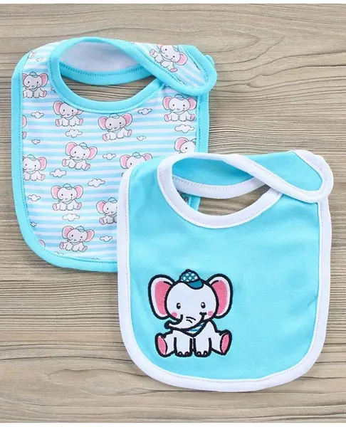 Babyhug Interlock Cotton Bibs Elephant Print Pack of 2 - Blue