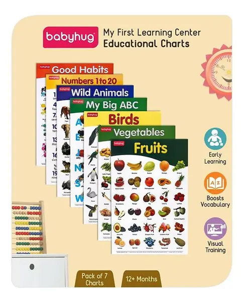 Babyhug My First Learning Center Educational Charts Pack of 7 - Multicolour