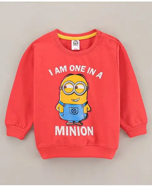 Babyhug Full Sleeves Cotton Knit Sweatshirt With Minion Print- Red
