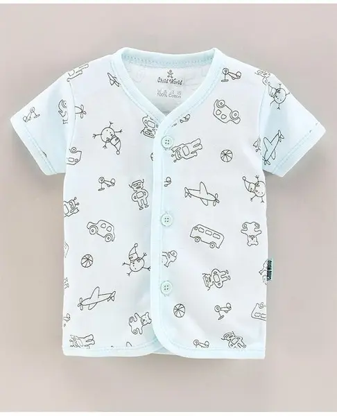 Child World Half Sleeves Cotton Vest Travel Print - Light Blue
