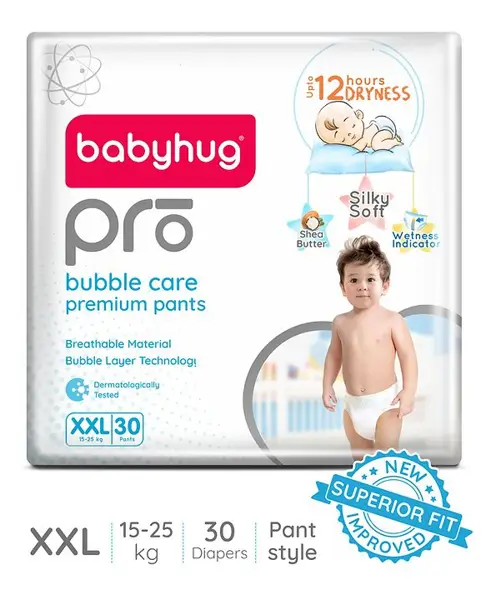 Babyhug Pro Bubble Care Premium Pant Style Diapers Double Extra Large (XXL) Size - 30 Pieces - New & Improved Superior Fit