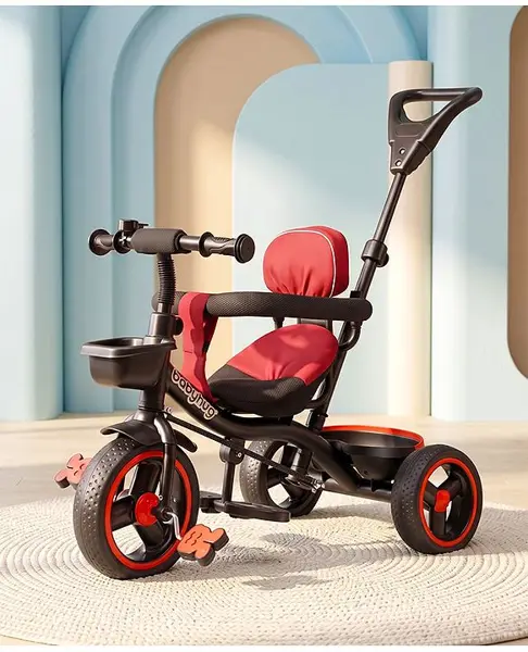 Babyhug Stalwart Plug N Play Tricycle With Parental Handle & Seat Cover - Red Black