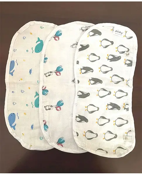 Elementary Premium 6 Layered Ultra Soft Muslin Cotton Burp Cloths - Pack of 3 (Colour & Print May Vary)