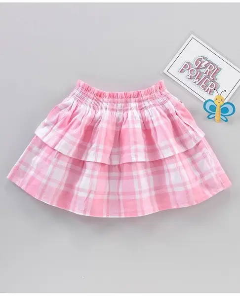 Babyhug Mid Thigh Length Umbrella Cut Checked Skirt - Pink