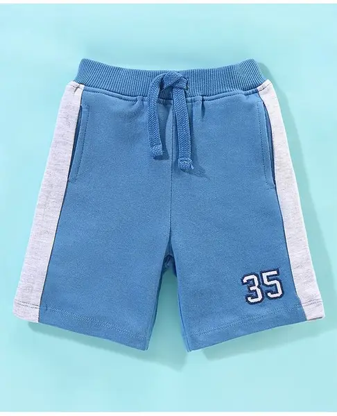 Babyhug Knit Knee Length Number Printed Shorts - Blue