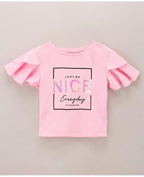 Vitamins Half Sleeves Drop Shoulder Party Top - Pink