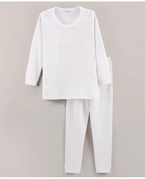 Kanvin Cotton Knit Full Sleeves Thermal Inner Wear Tee & Bottom - White