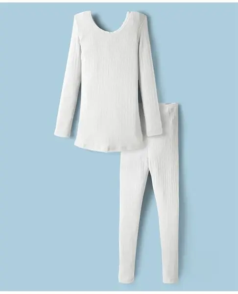 Kanvin Full Sleeves Thermal Tee & Bottom Set - Off White