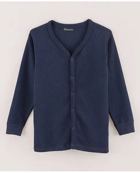 Kanvin Cotton Knit Full Sleeves Solid Thermal Vest - Navy