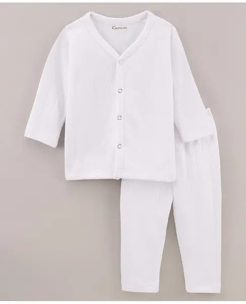 Kanvin Cotton Knit Full Sleeves Thermal Inner Wear Tee & Bottom - White