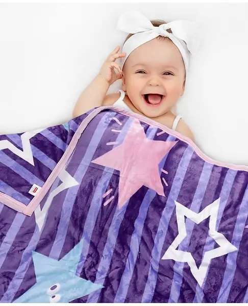Babyhug Premium Reversible Plush Soft & Warm Double Layer Blanket Star Print - Violet