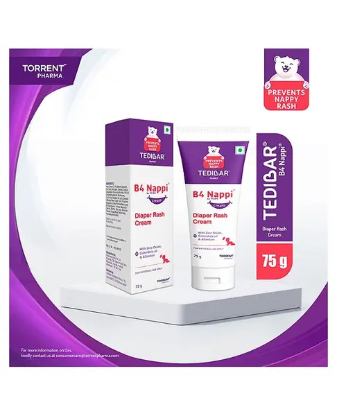 Torrent Pharma Tedibar B4 Nappi cream for babies 75g  Diaper Rash Prevention Cream  Nappi cream for your newborns  Rash treatment cream for baby - By Torrent Pharma