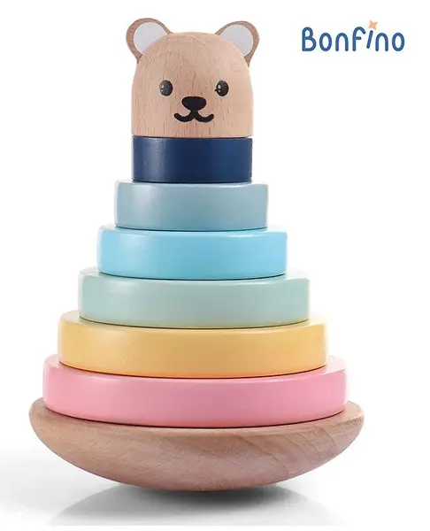 Bonfino Wooden Stacking Rings Multicolour - 8 Pieces