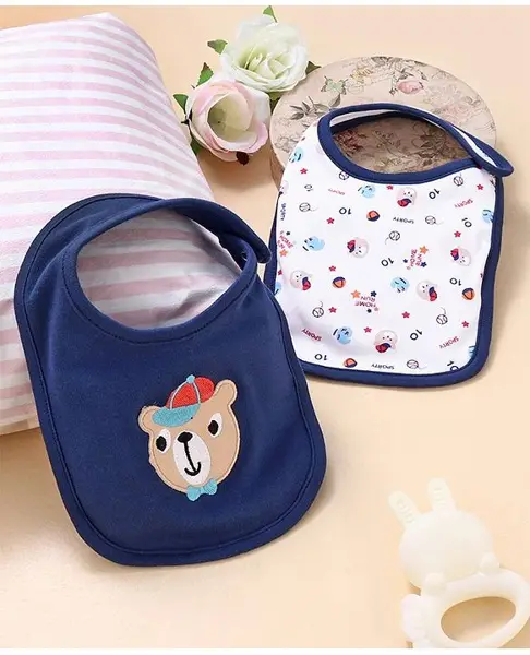 Babyhug Cotton Snap Buttons Closure  Bear Print Pack of 2 - Blue & White