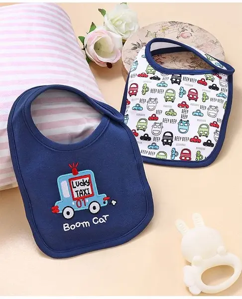 Babyhug Cotton Snap Buttons Closure  Car Print Pack of 2 - Blue & White