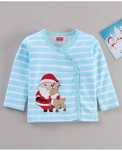 Babyhug 100% Cotton Vest Santa Clause Print - Blue