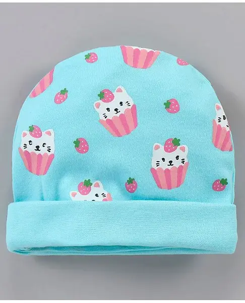 Babyhug 100% Cotton Caps Printed Blue - Diameter 15 cm