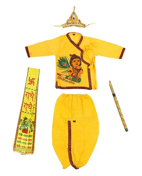zest 4 toyz Krishna Costume for Kids Baby Kanha Janmashtami Krishnaleela Fancy Dress Kurta Dhoti with Accessories - Yellow