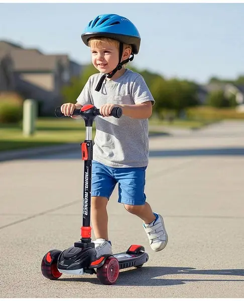 R for Rabbit Road Runner Racer Scooter for 3+ Years Kids  4 Level Height Adjustment  PU LED Wheels & Weight Capacity Upto 75 kgs Kick Scooter (Pure Black)