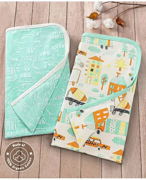 Bonfino Premium Cotton Single Ply Wrapper Set of 2 Transport Print - Blue