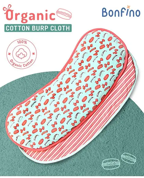 Bonfino Premium 100% Organic Cotton Burp Cloth Macaroon Print Set Of 2 - Pink