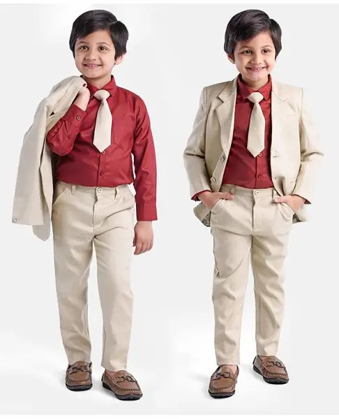 Babyhug Full Sleeves 4 Pcs Party Suit - Cream