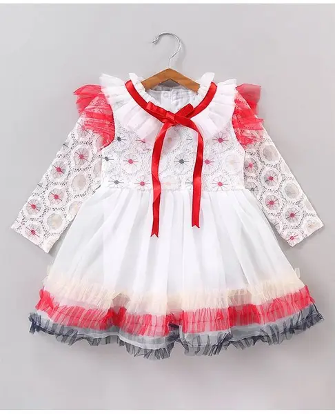 Mark & Mia Full Sleeves Party Wear Frock Style Onesie - Red White