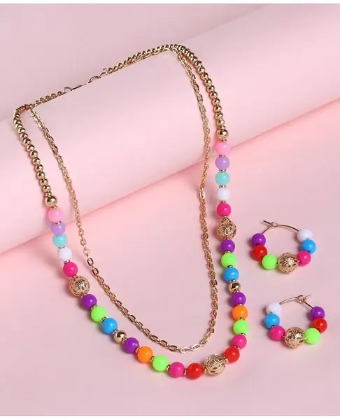 Babyhug Free Size Neck Piece & Earrings Set- Multicolor