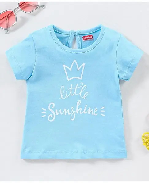 Babyhug 100% Cotton Half Sleeves Tee with Little Sunshine Print - Blue