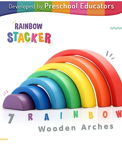 Intelliskills Premium Wooden Rainbow Blocks Stacker Multicolour - 7 Pieces