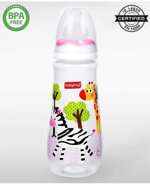 Babyhug Drop Anti- Colic Sterilizable Feeding Bottle Pink - 250 ml (Color / Print May Vary)